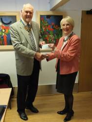 Cheque to "Friends of All Hallows Hospital" £600 presented to Trustee Maureen Davis. from the Bungay Rotary 100 club